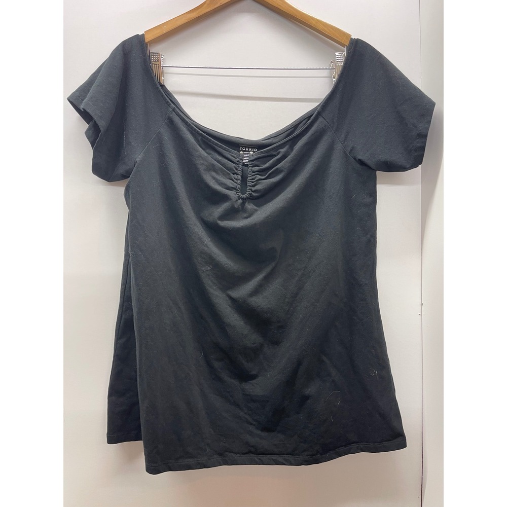 Torrid Womens Plus Size 3x Black Scoop Neck Cinched Front Short Sleeve Knit Top